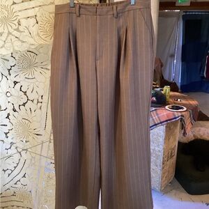 Maeve Anthropologie The Avery Pleated Wide Leg Trousers Brown Pinstripe XL